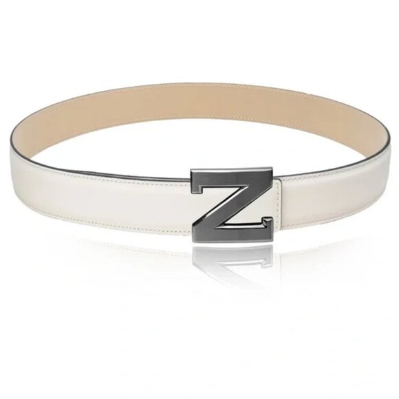 Men’s White Leather Belt - Picture 1 of 5